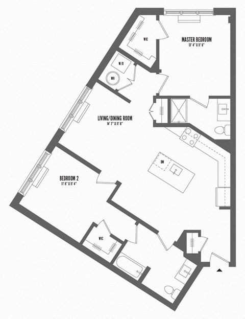 Floor plan for 2 beds, 2 baths, 1106 sqft